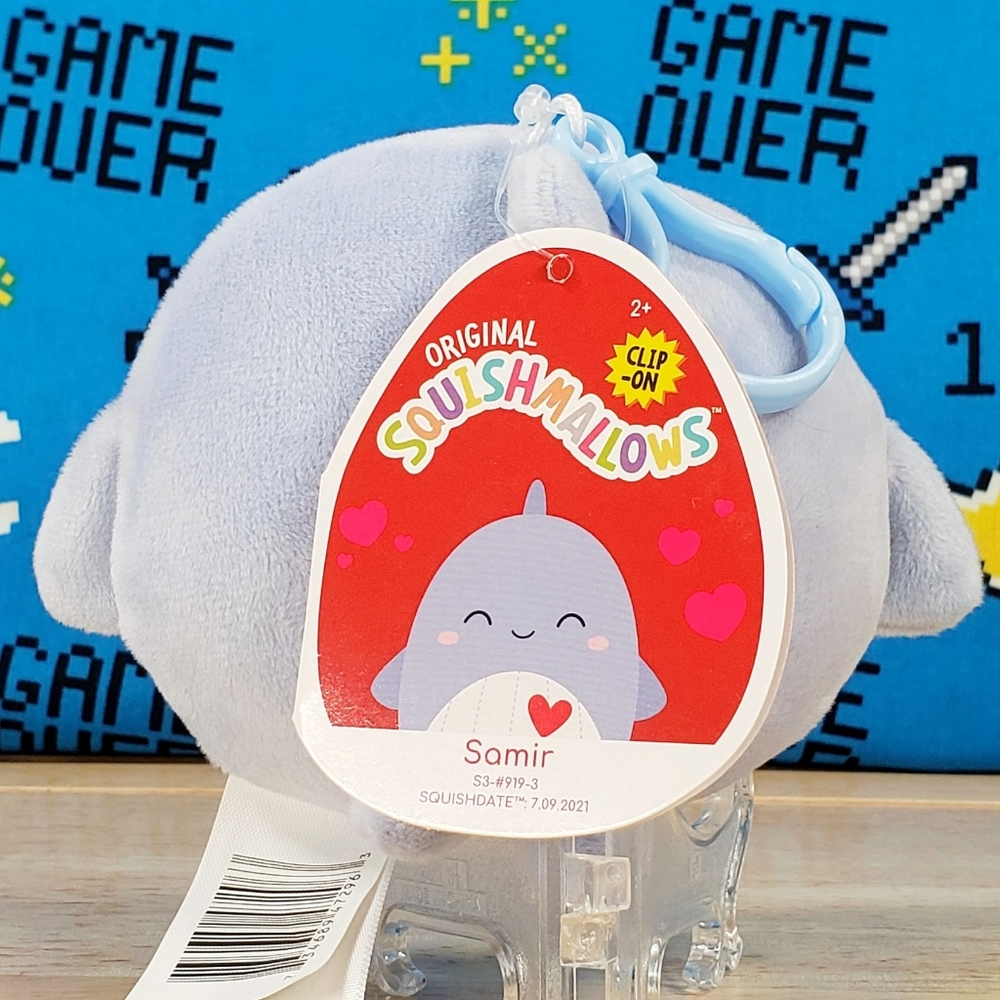 Squishmallow Samir the Valentine Blue Whale 3.5" Clip 2022 UltraSoft Plush - Picture 4 of 12
